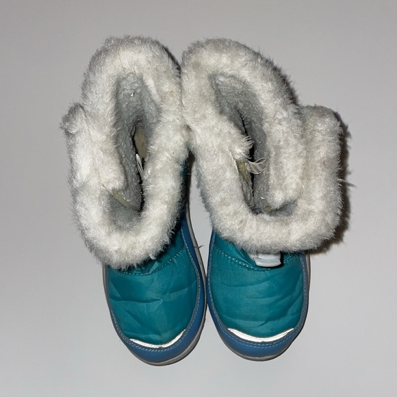 Cozy winter boots, blue, white faux fur lined, girl size 1 - Picture 3 of 5